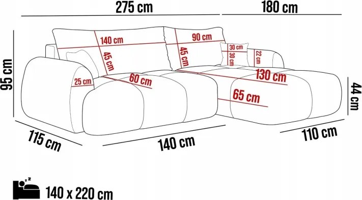 Narożnik COCO z funkcją spania poduszkami i pojemnikiem Now Or Never 92 DOMOHOME