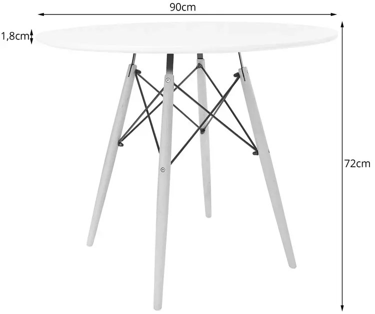 Komplet biały stół 90 cm z 4 krzesłami - Nadikos 6X 3 kolory