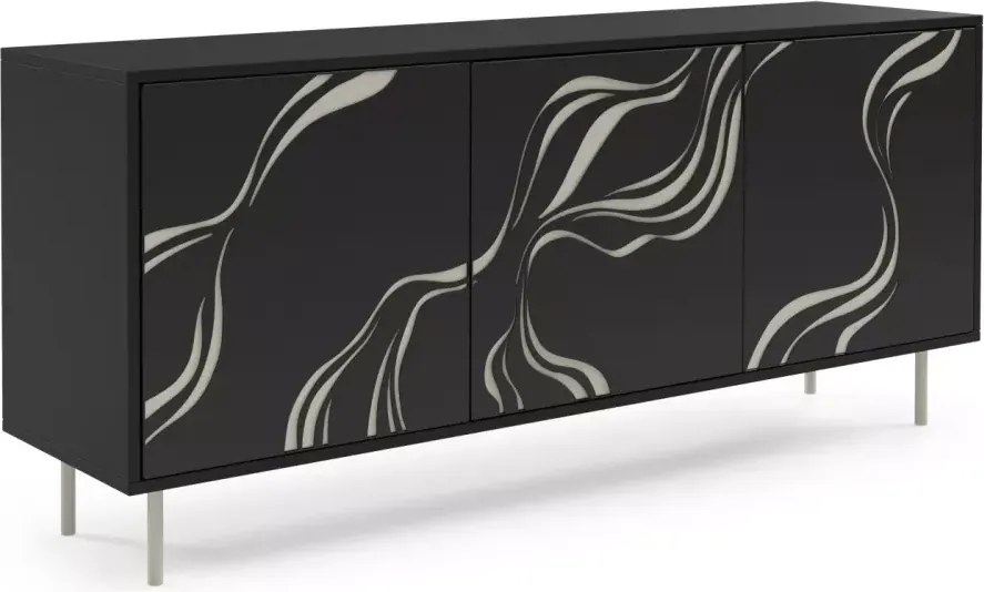 Komoda Lorena 164 cm – nowoczesna komoda glamour z frontami stalowymi