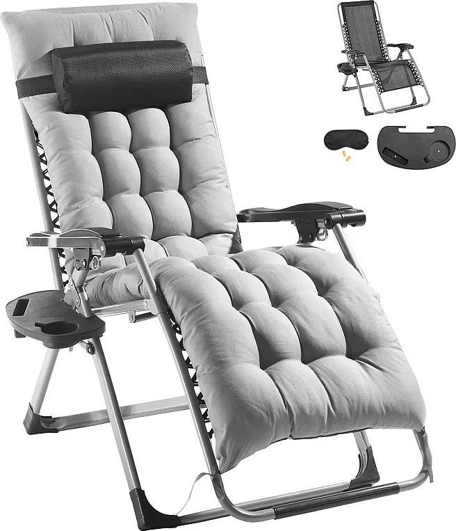 Leżak Słoneczny SucceBuy Leżak Słoneczny 66 cm Zero Gravity Leżak Rozkładany do Użytku Wewnątrz i na Zewnątrz Szary