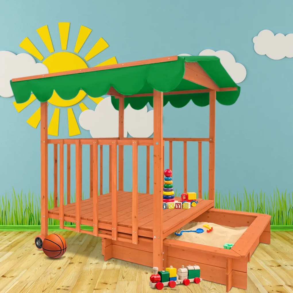 Piaskownica z werandą HAPPY, 130x130x143cm, brązowa/zielona Jurhan
