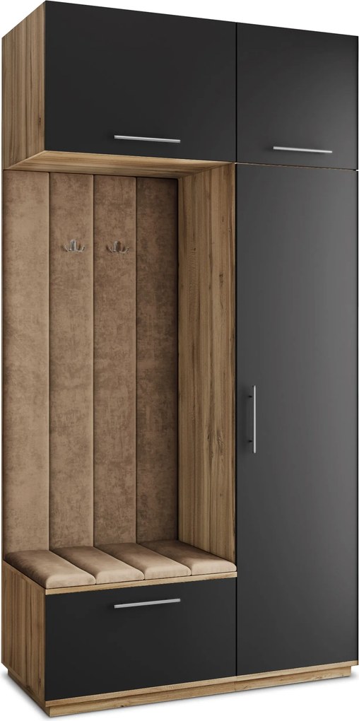 Masseno Garderoba REMA 120/240/60 cm Nowoczesna Szafa do Przedpokoju Dąb wotan, MONOLITH 09 (Beżowy)