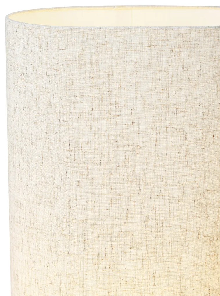 Lampa podłogowa Japandi drewniana z lnianym abażurem 90 cm - LamelJapandi Oswietlenie wewnetrzne