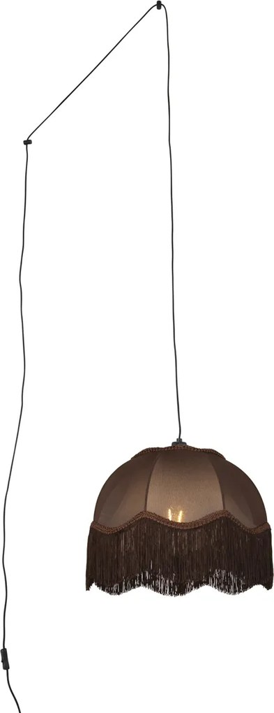 Lampa wisząca czarna z wtyczką i brązowym kloszem z białym wnętrzem 31,5 cm - Cavalux