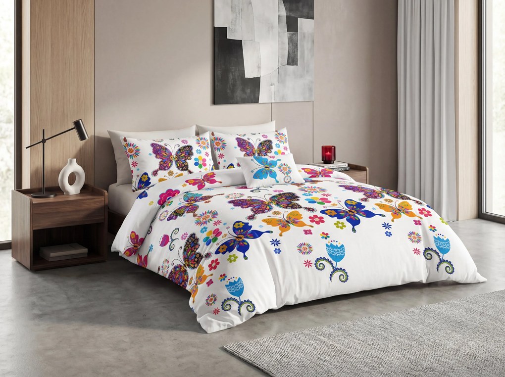 PrzytulneMieszkanie.pl PrzytulneMieszkanie.pl Pościel z mikrofibry KOLOROWY MOTYL biała Rozmiar pościeli: 70 x 90 cm | 140 x 220 cm