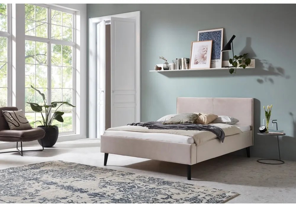 Białe/kremowe tapicerowane łóżko dwuosobowe bez stelaża 140x200 cm Leira – Meise Möbel