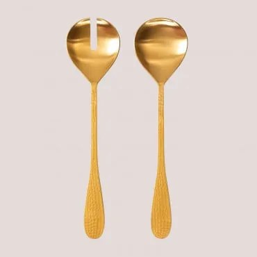 Zestaw 2 Sztućców Do Sałatek Ze Stali Nierdzewnej Aina Dorado Mate - Sklum