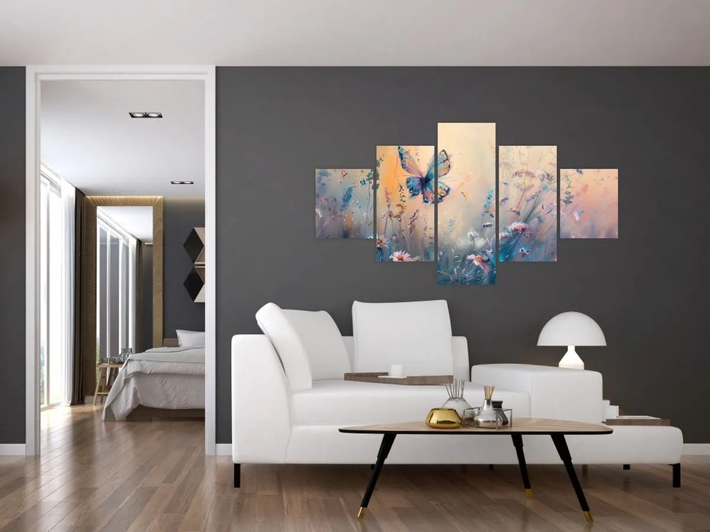 Obraz - Łąka z motylem II (125x70 cm)