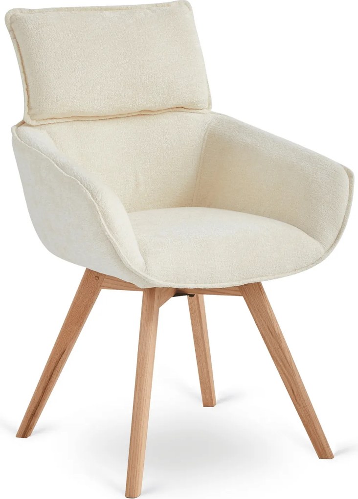 Krzesło Tapicerowane Obrotowe DIAS Kremowe Nowoczesne Boucle