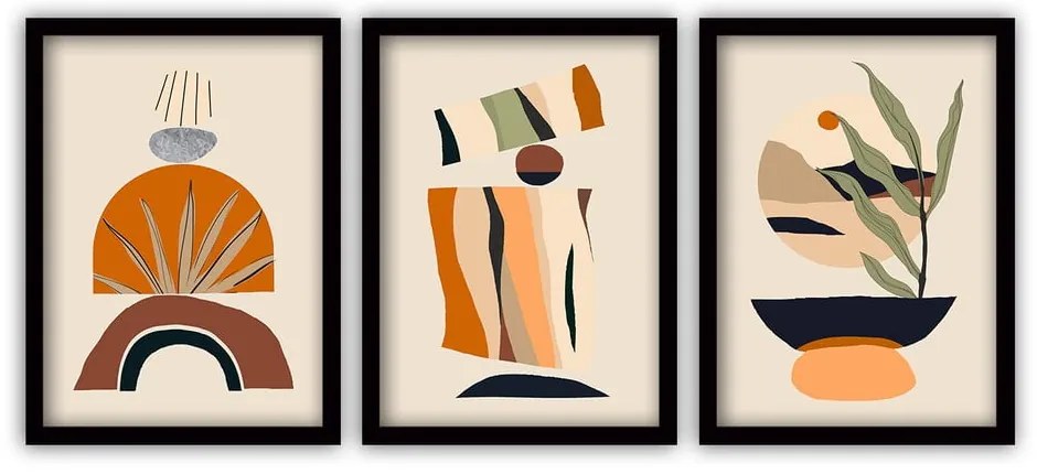 Zestaw 3 obrazów w czarnej ramie Vavien Artwork Modern, 35x45 cm