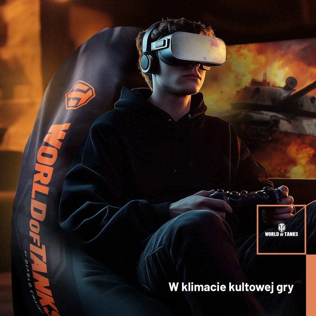 Duża pufa gamingowa do grania na konsoli Diablo World of Tanks