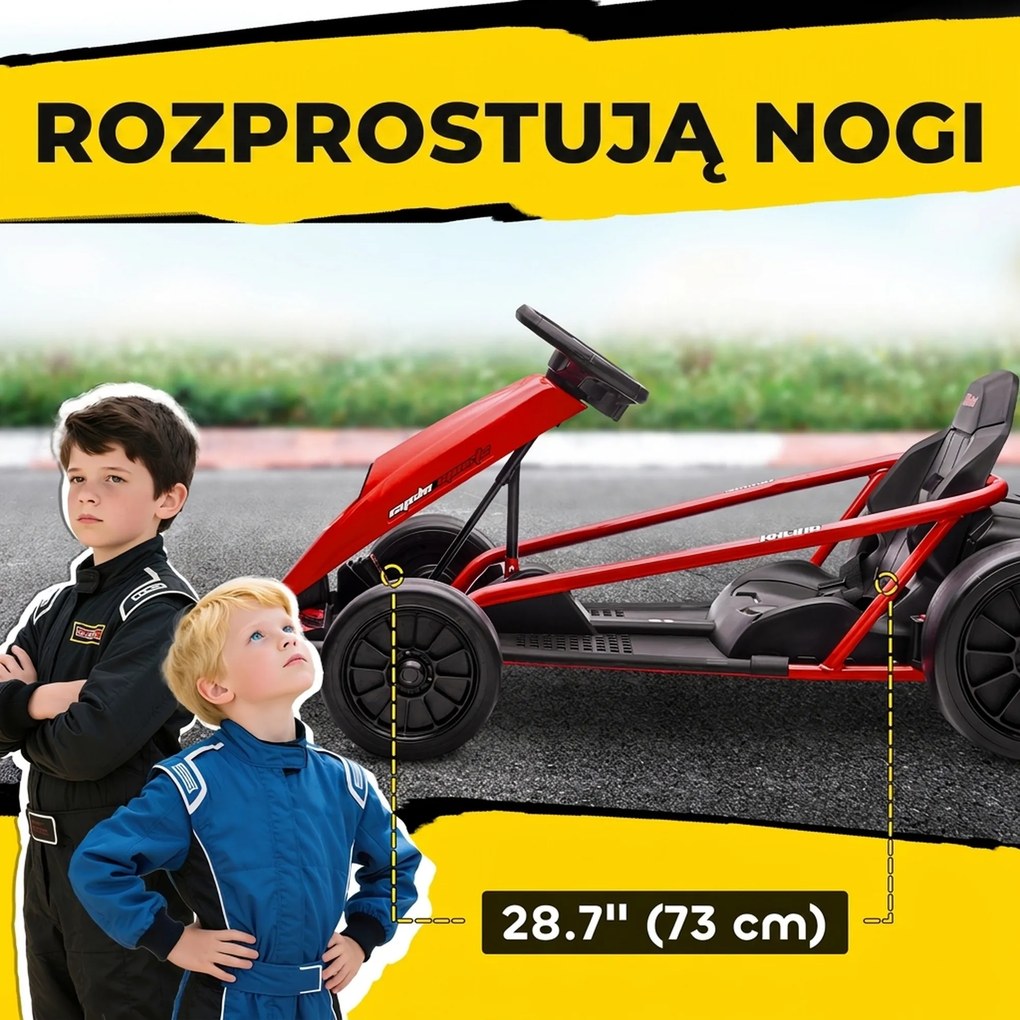 HOMCOM 24 V elektryczny gokart dla dzieci do 13 km/h z funkcją driftu, 2 silniki, dla 8–12 lat, czerwony | Aosom PL