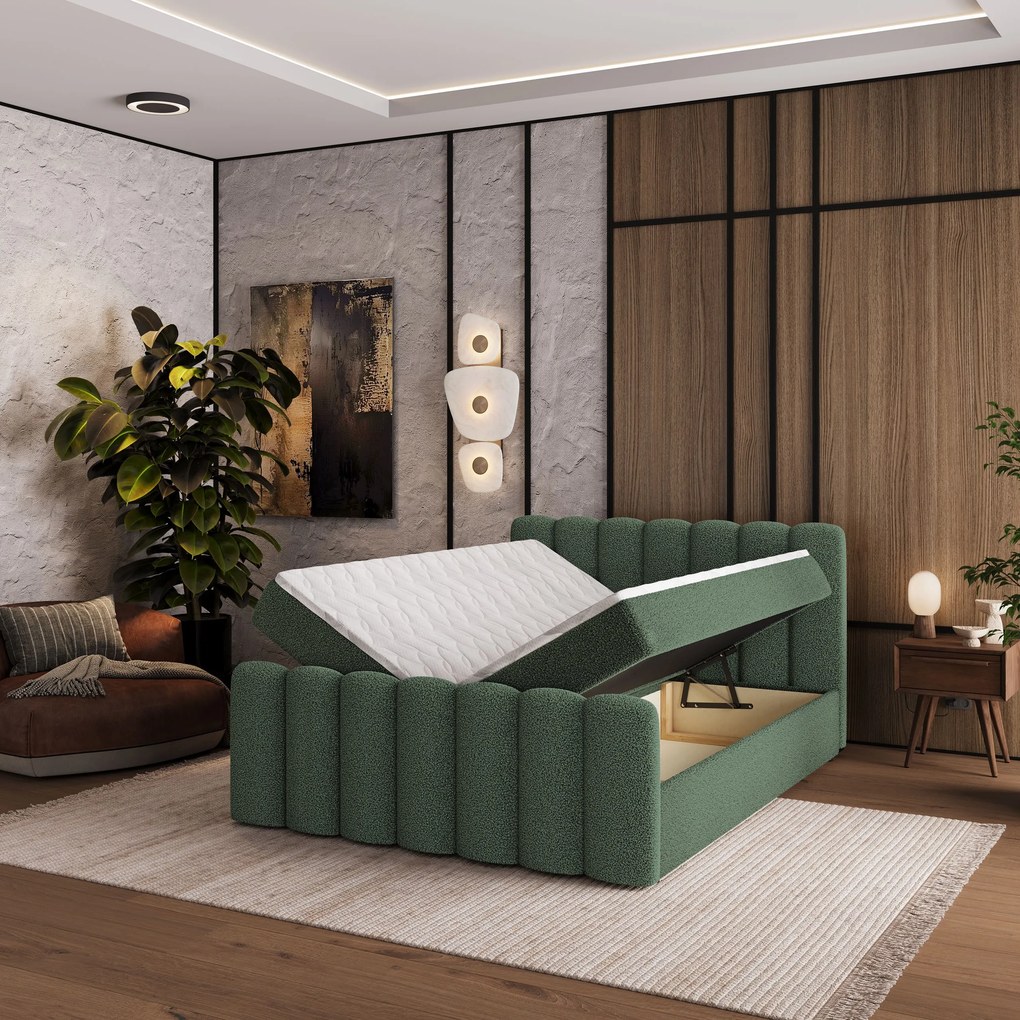 Masseno Łóżko kontynentalne CELLA z pojemnikiem na pościel 180x200 cm - Zielony, QUELLE 37