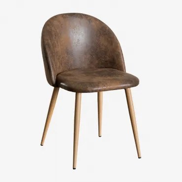 Zestaw 2 Krzeseł Jadalnych Kana Obitych Skórą Ekologiczną Café Vintage & Natural Wood - Sklum