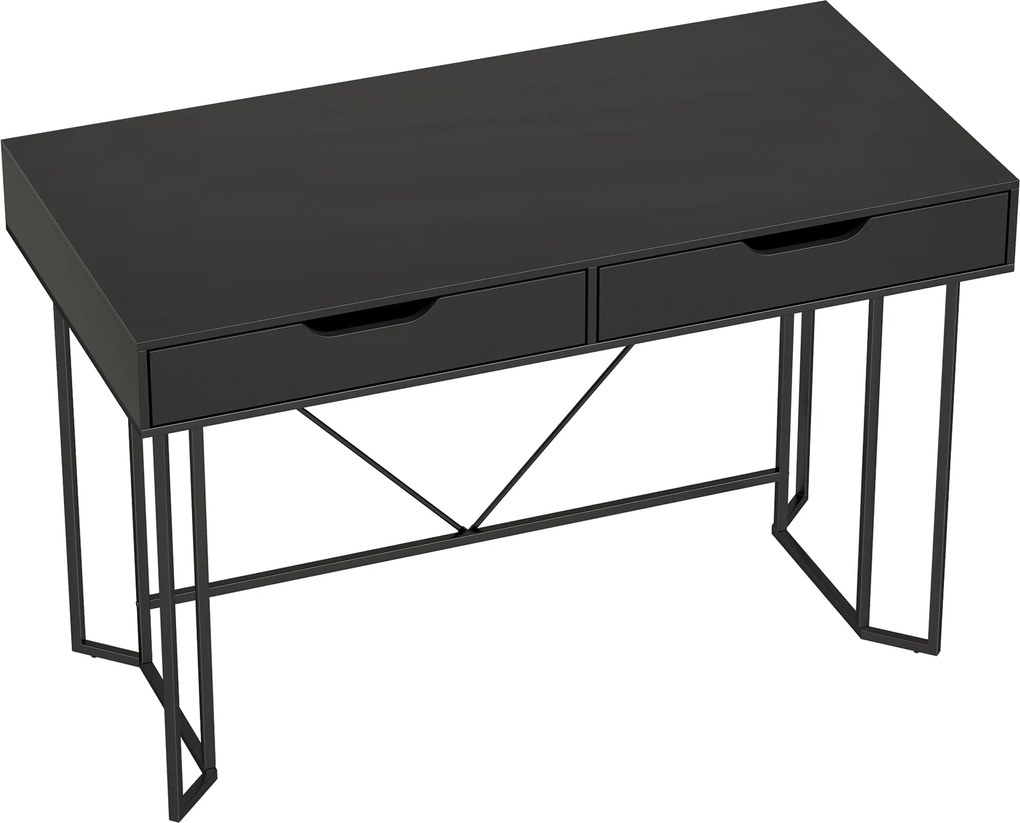 HOMCOM Małe Biurko Komputerowe z 2 Szufladami, Duży Blat Roboczy 120 x 60 x 77 cm, Czarny | Aosom PL