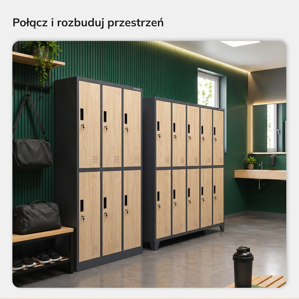 Szafa socjalna ubraniowa 6-drzwiowa antracytowa/dąb sonoma, 900x1850x450 mm: IGOR Eco Design