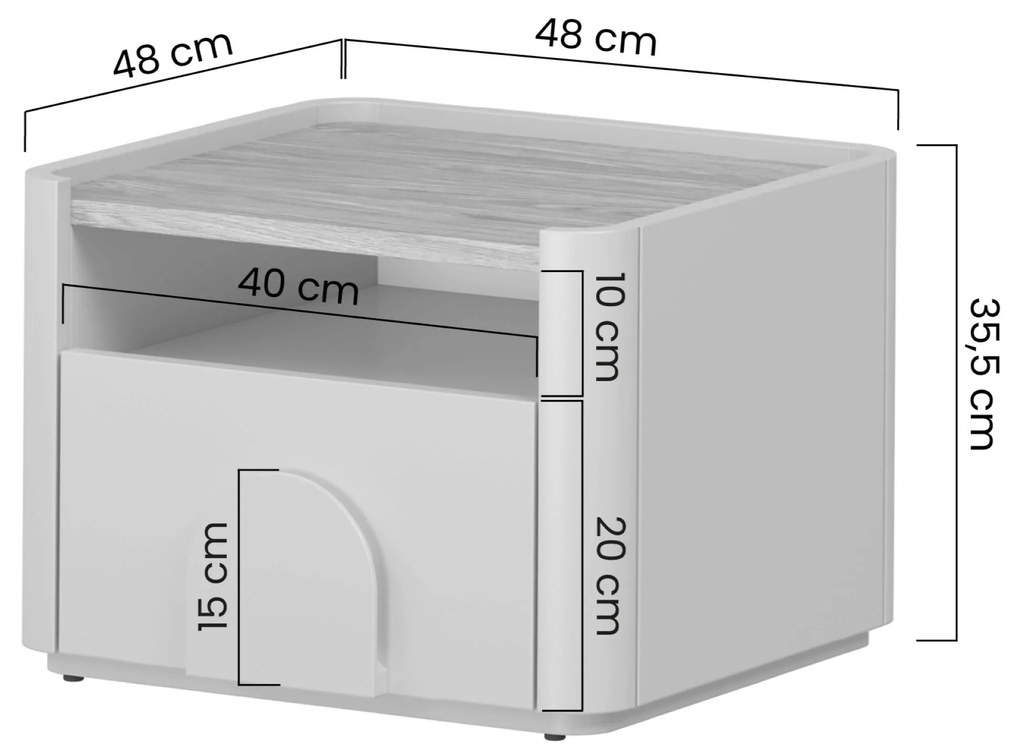 Szafka nocna Amilio z szufladą 50 cm - kaszmir / dąb olejowany / uchwyty dąb jasny