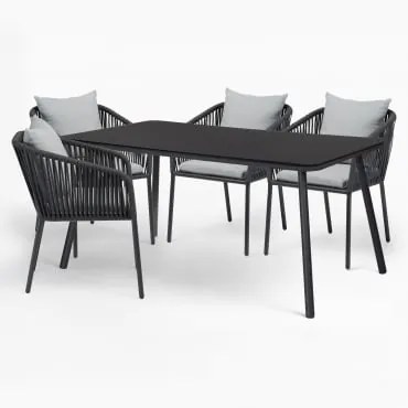 Zestaw Arhiza Classic Prostokątny Stół 160x90 Cm I 4 Krzesła Do Jadalni Z Aluminium Grafitowa Szarość - Sklum