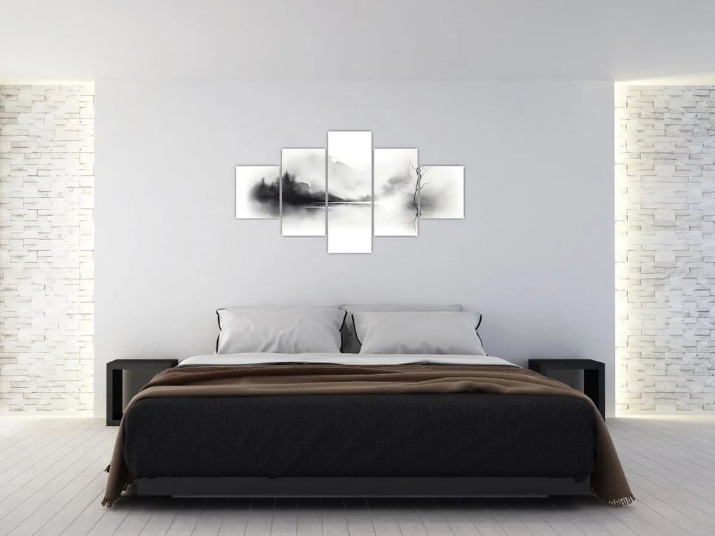 Obraz - Malowany tuszem krajobraz (125x70 cm)