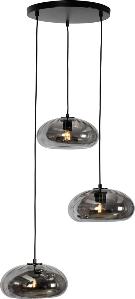 Lampa wisząca w stylu art deco czarna z dymionym szkłem okrągła 3-punktowa - Ayesha