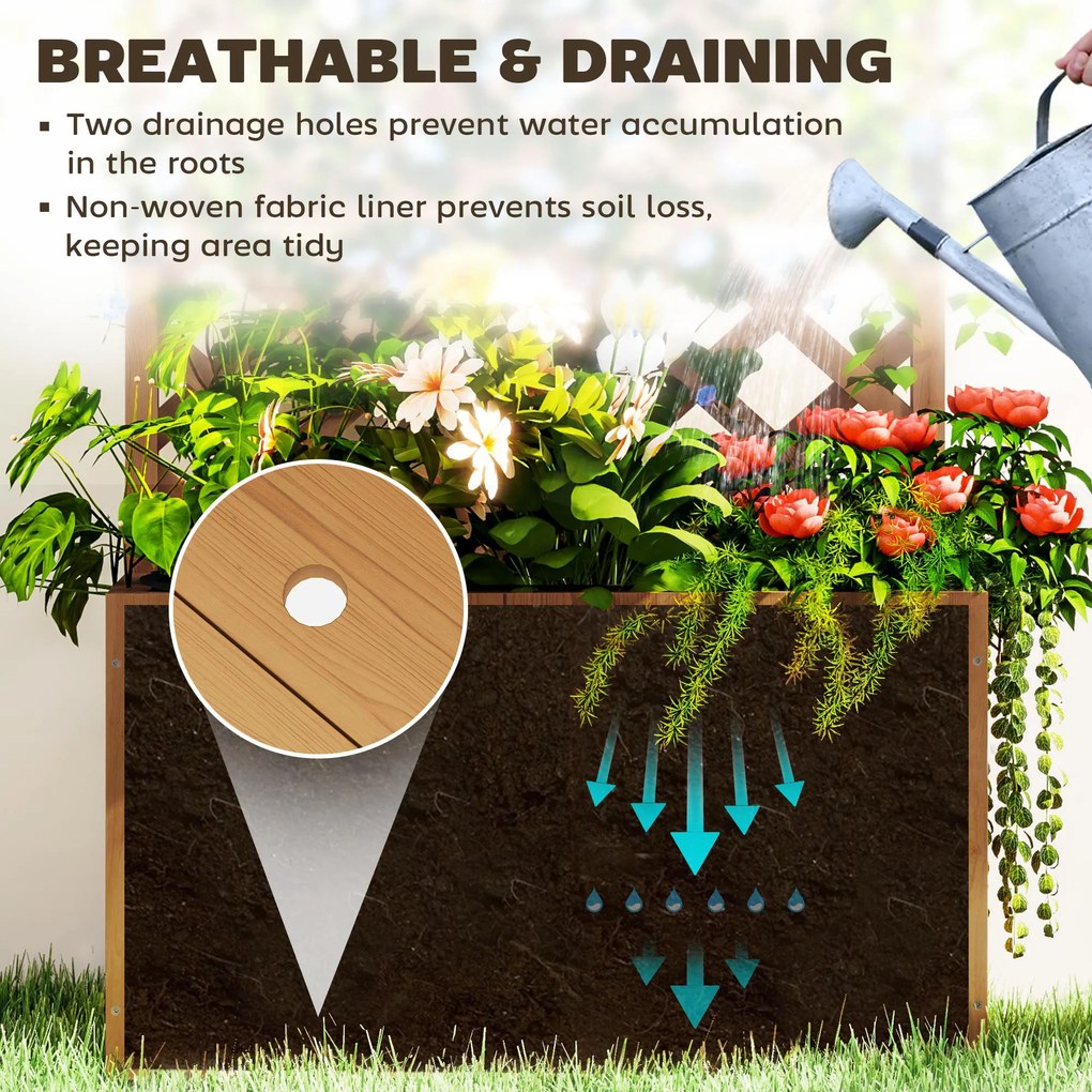 Outsunny Wysoki grządek z trejażem, skrzynia na kwiaty z drewna świerkowego 64 x 33 x 122 cm, kolor naturalny