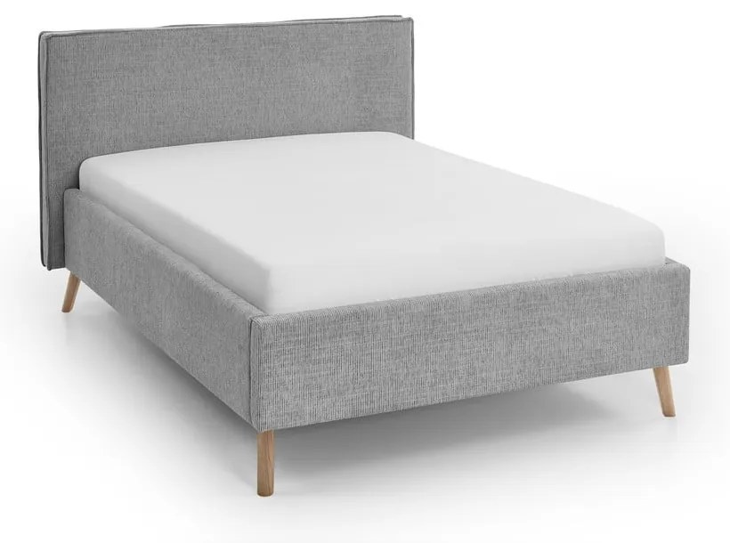 Jasnoszare tapicerowane łóżko dwuosobowe ze schowkiem i stelażem 140x200 cm Riva – Meise Möbel
