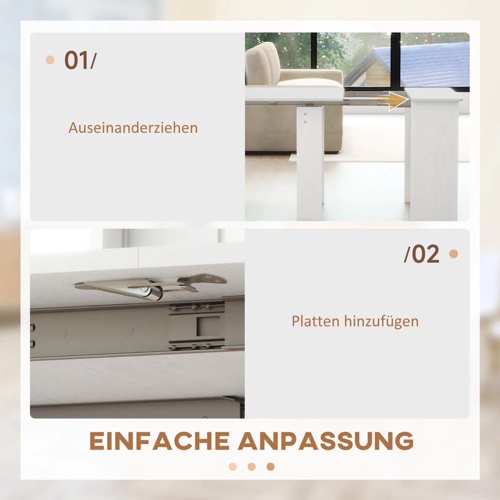 HOMCOM Stół jadalniany, składany stół, rozkładany stół kuchenny, stół jadalniany, płyta wiórowa, 60-180 x 85 x 75 cm, Biały