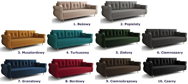 Musztardowa sofa z funkcją spania - Eden