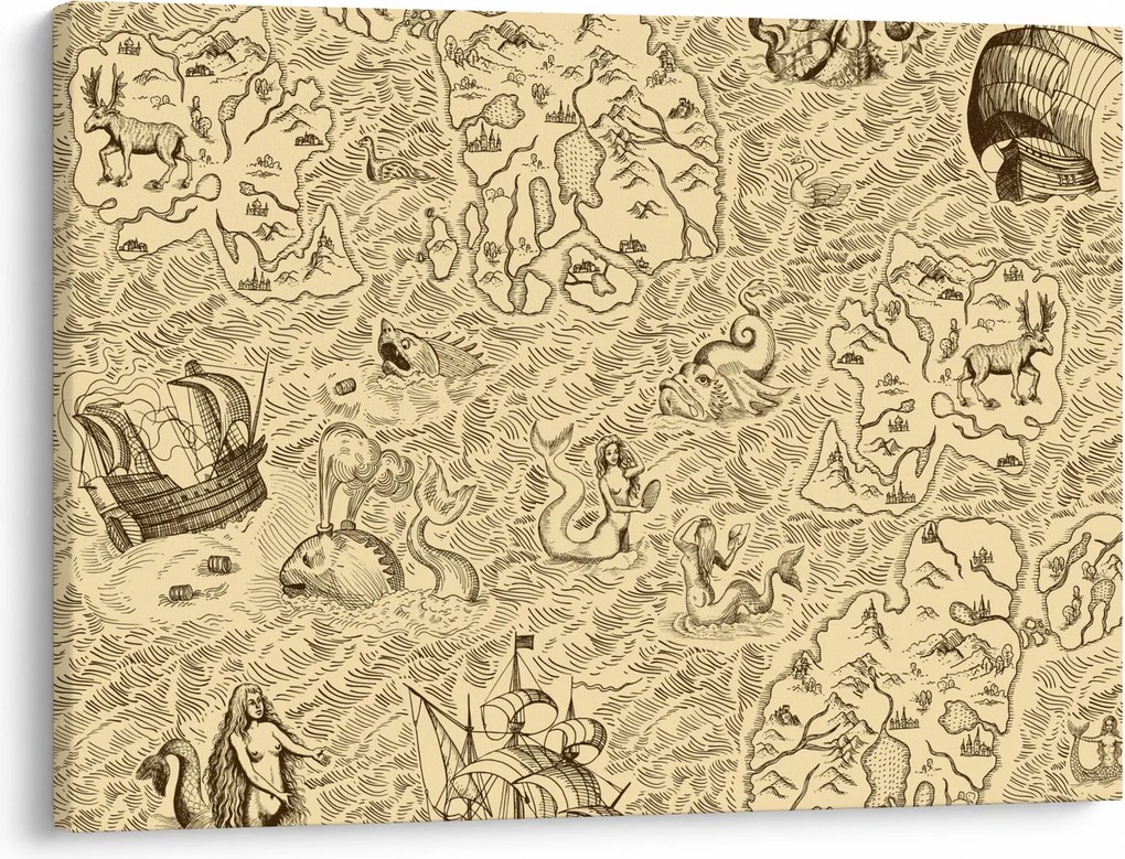 Obraz - Zabytkowa mapa, ilustracje (70x50 cm)