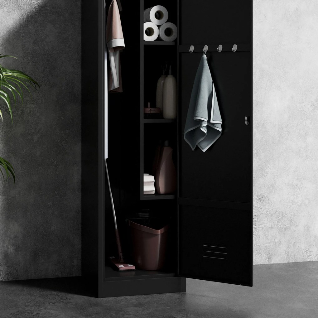 Metalowa szafa gospodarcza AGNES, 500 x 1850 500 mm, czarna