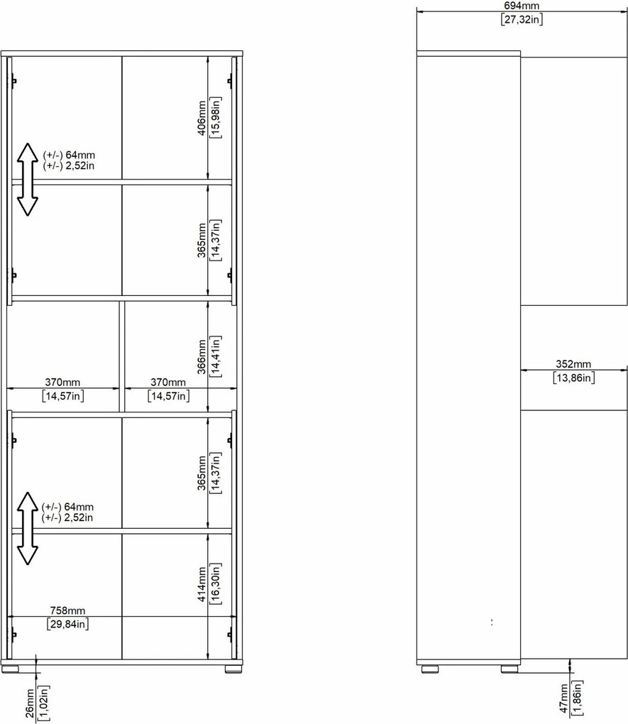 Czterodrzwiowy regał biurowy Sign 80 jackson hickory/szary mat
