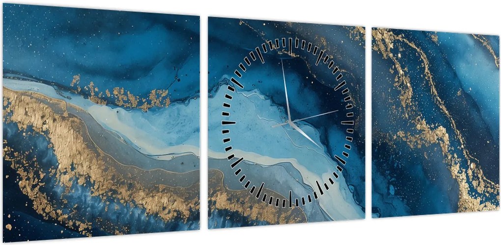 Obraz - Niebieska marmurowa abstrakcja (z zegarem) (90x30 cm)