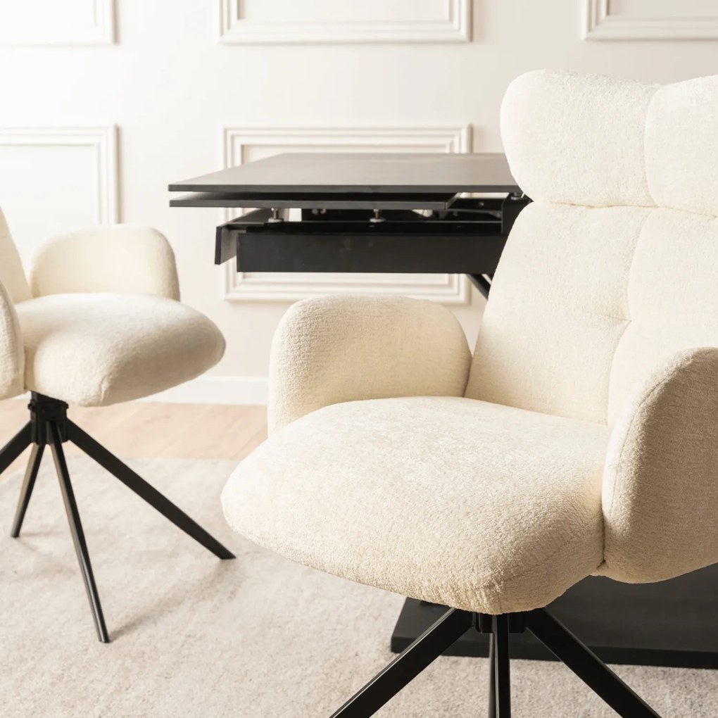 Krzesło Tapicerowane Obrotowe ALVARO Kremowe Boucle Nowoczesne