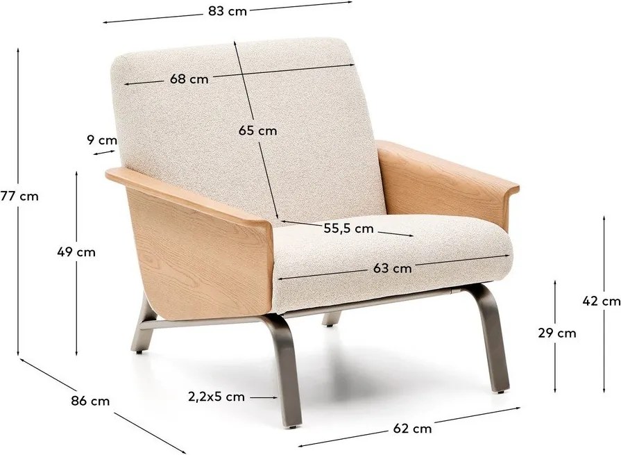 Beżowy fotel z tkaniny szenilowej Amsen – Kave Home