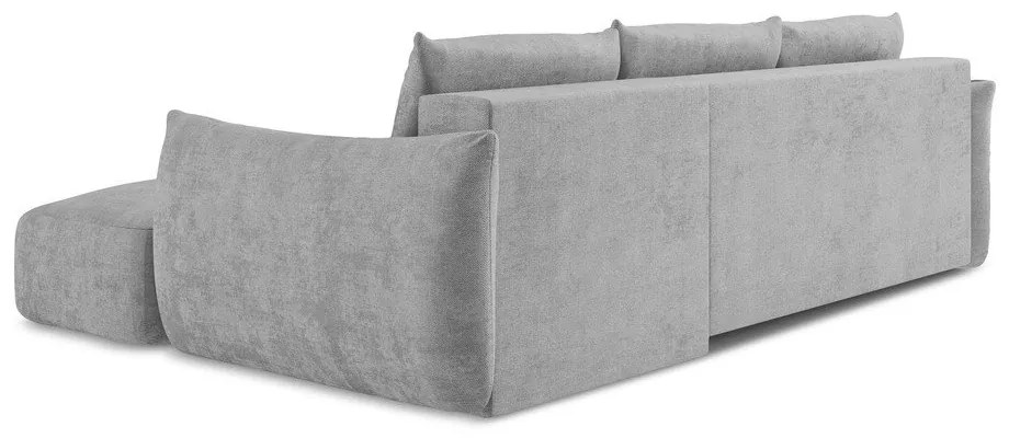 Jasnoszary rozkładany narożnik z tkaniny szenilowej (prawostronny/z szezlongiem) Leila – Makamii