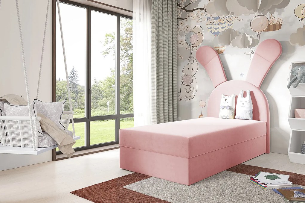 Różowe dziecięce łóżko kontynentalne 100x200 cm M9-S83