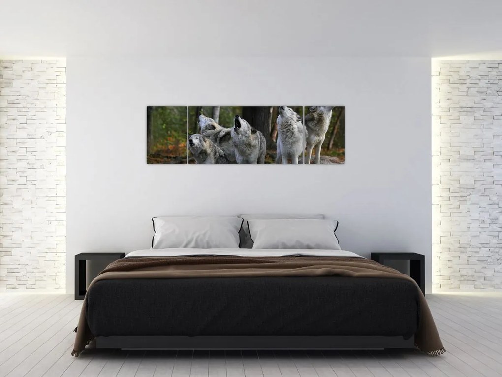 Obraz - Wilki na skale (170x50 cm)