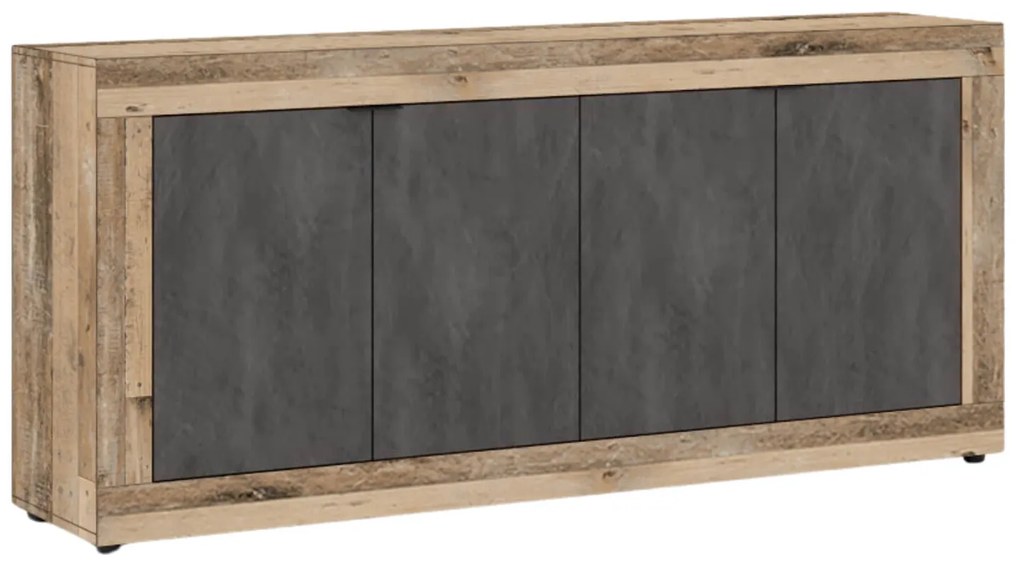 Komoda Czterodrzwiowa BLAGO 180 cm Czarny/Surowy Dąb Loft