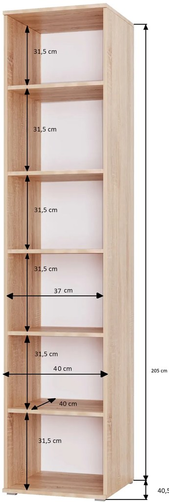 Nowoczesny regał wąski 40 cm dąb craft złoty A1-D91