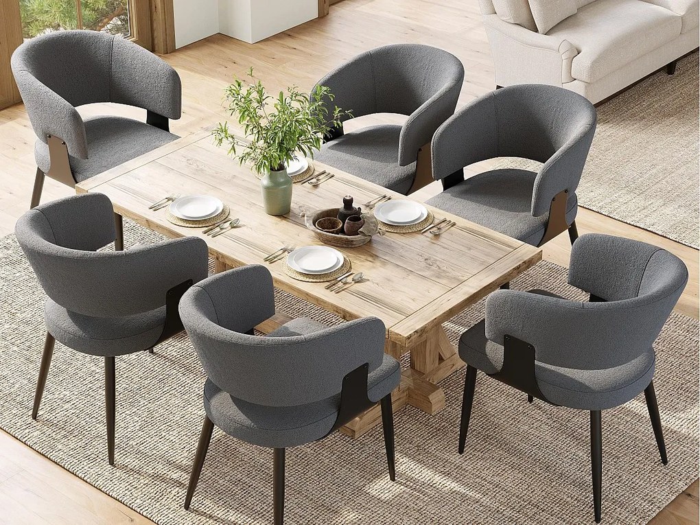 Zestaw 6 tapicerowanych krzeseł do jadalni - z flaneli - metalowa konstrukcja - styl nowoczesny - szary