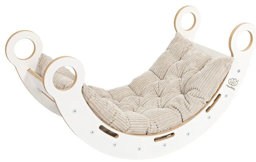 Biało-beżowa huśtawka z litego drewna sosnowego 39x75x38 cm Montessori – Meowbaby