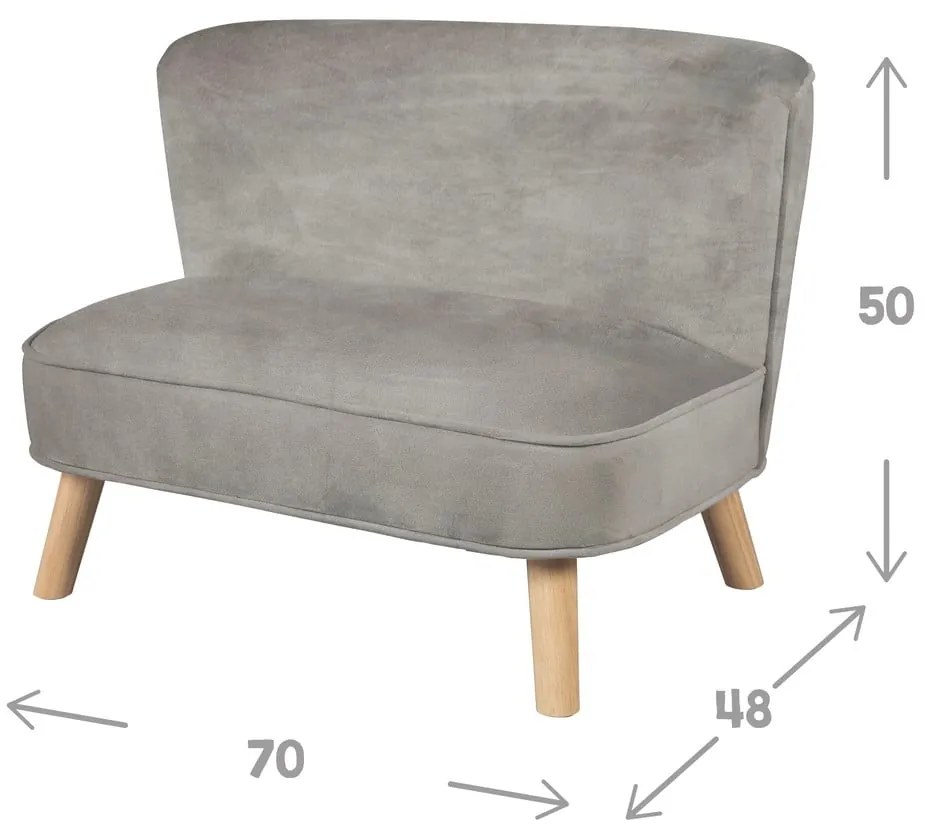 Jasnoszara aksamitna sofa dla dzieci 70 cm Lil Sofa – Roba