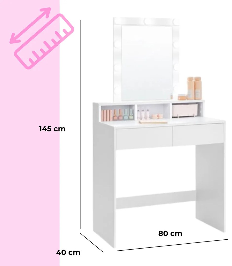 Toaletka VANESA z oświetleniem, 80x40x145cm, biała Jurhan