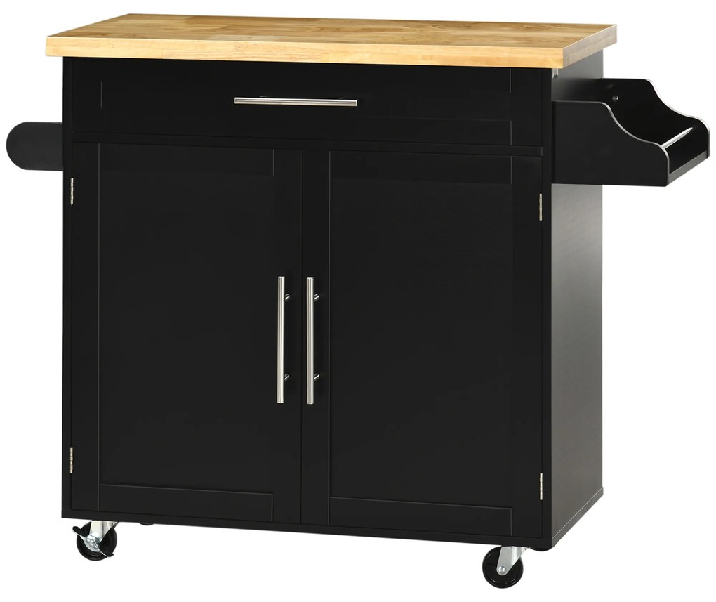 HOMCOM Wózek kuchenny serwisowy Wyspa kuchenna, 1 półka na przyprawy, 1 uchwyt na ręcznik, 109 cm x 40 cm x 89 cm, Czarny