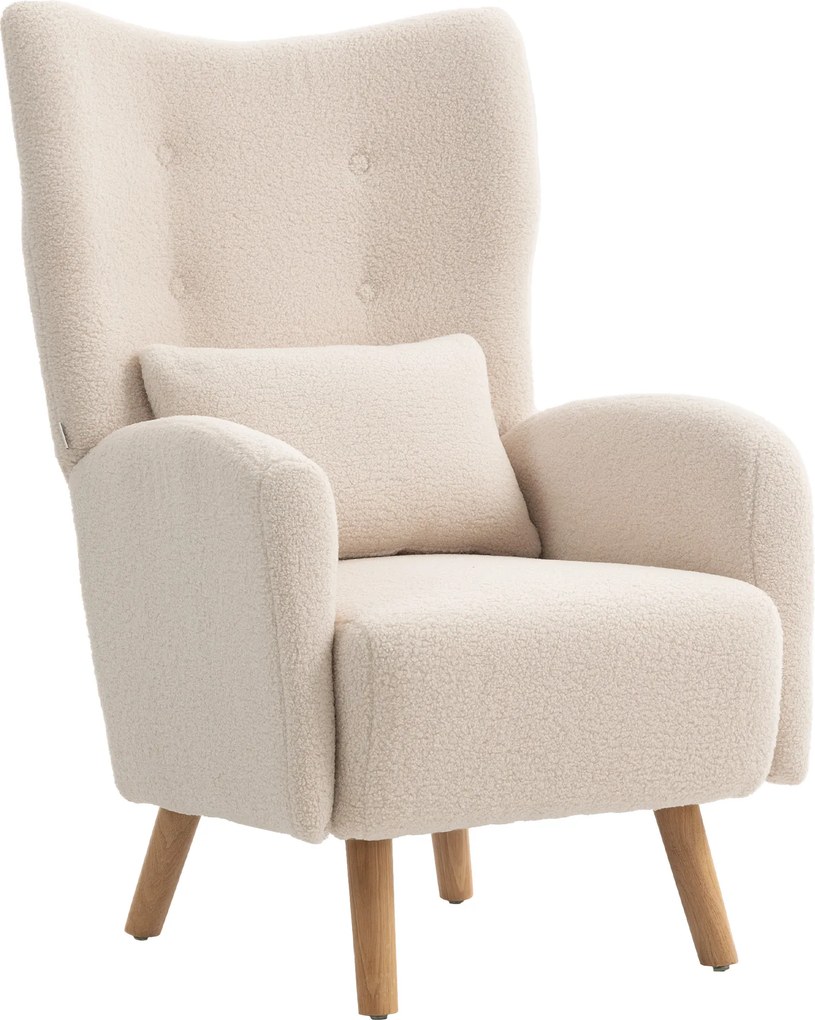 HOMCOM Fotel akcentowy, tapicerowany fotel z futerkiem, poduszka z pianki, fotel typu wingback, Beżowy
