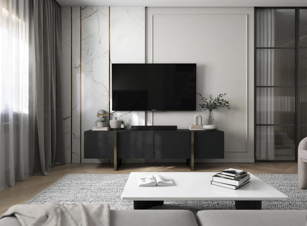 Szafka RTV GRANT 180cm czarny mat MEBLE LINDNER