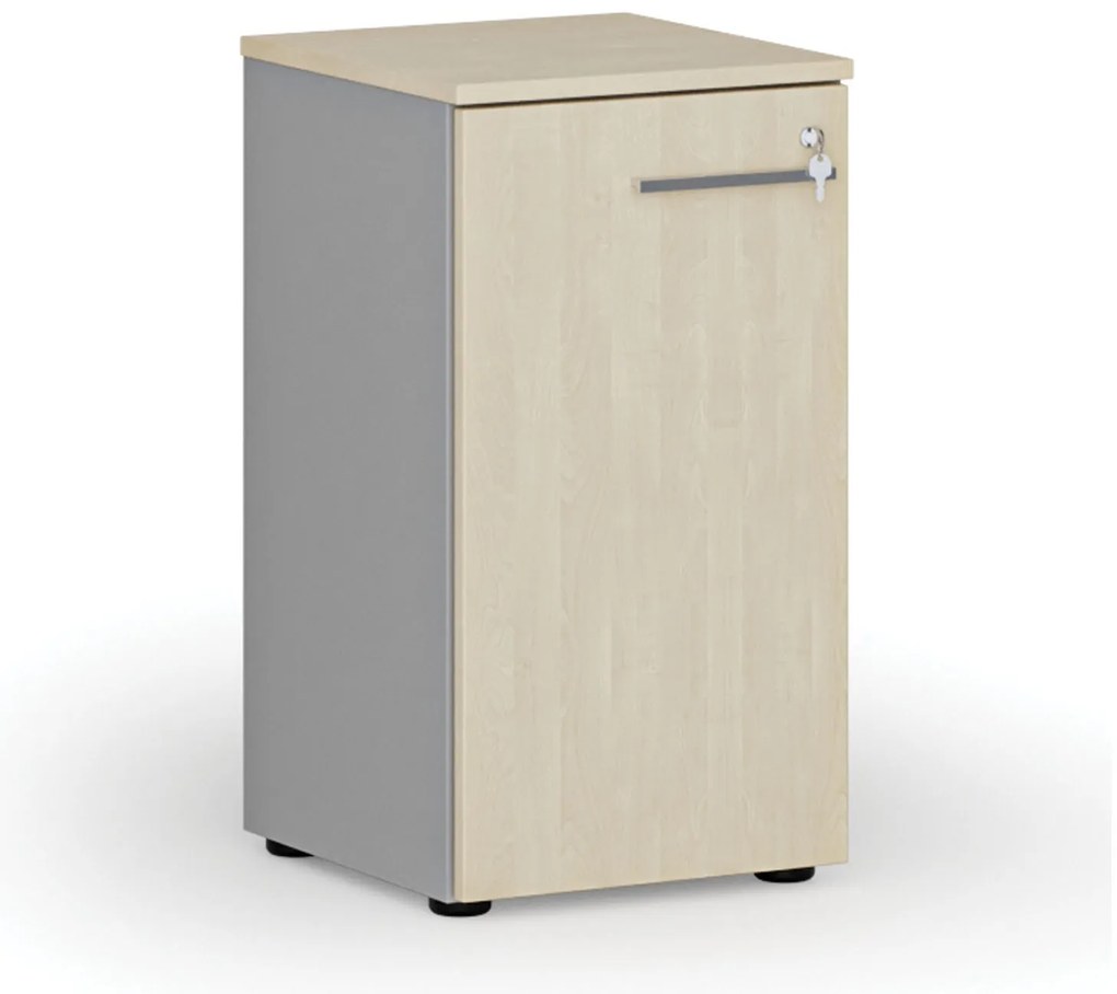 Szafa biurowa niska z drzwiami PRIMO GRAY, 400 x 420 x 740 mm, szary/brzoza