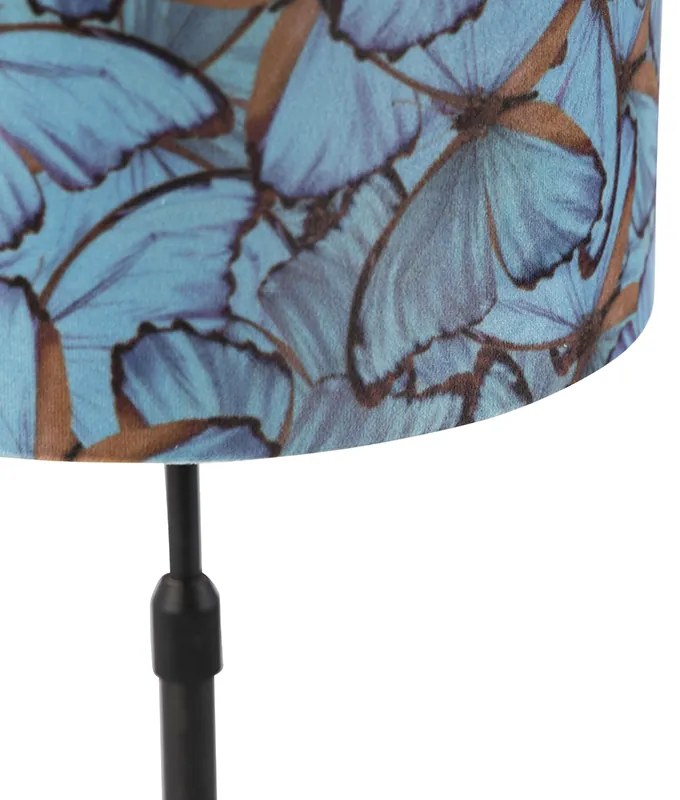 Lampa stołowa czarna z abażurem z weluru z motywem motyli w kolorze złotym 25 cm - Parte klasyczny/Antyczny Oswietlenie wewnetrzne