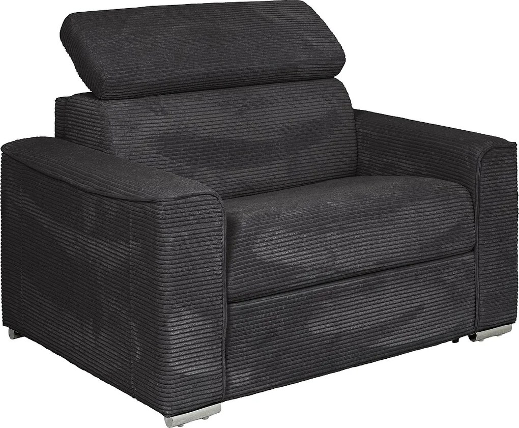 Fotel rozkładany typu express z szarego sztruksu - pow. spania na szerokich listwach 70 cm - Materac 18 cm VIZIR