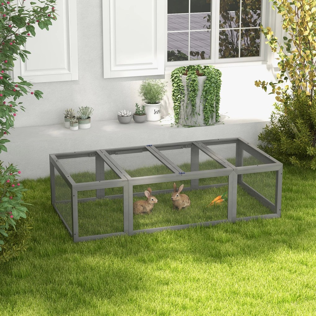 Pawhut Wybieg dla Małych Zwierząt z Otwieranym Dachem Drewno Świerkowe Szary